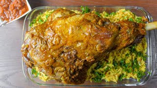 roasted leg of lamb in the easiest&most delicious way  - فخدة خروف مشوية بالفرن مع الارز بالذ طريقه