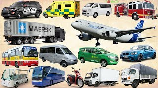 Street Vehicles Names And Sounds Collection Police Car, Ambulance, Fire Truck, Airplane, Trucks
