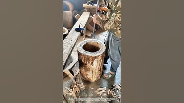 Use A Electric Chisel To Hollow Out Round Log For Making A Wooden Beehive !