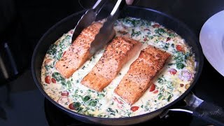 Seared salmon with spinach & cherry tomatoes in a cream sauce-you love salmon then cook this recipe by Der Kochsoap Kanal 1,051 views 1 year ago 8 minutes, 3 seconds