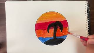 Circle drawing & Palm tree drawings 🌴 easycircle ✍️#palmtree #palmbeach #palmtreepainting
