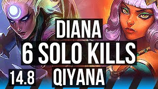 DIANA vs QIYANA (MID) | 6 solo kills, 42k DMG, 500+ games | NA Master | 14.8