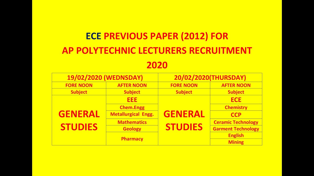 AP POLYTECHNIC LECTURERS EXAM 2019 ECE Previous Paper2012 YouTube AP POLYTECHNIC LECTURERS EXAM 2019 ECE Previous Paper2012 YouTube