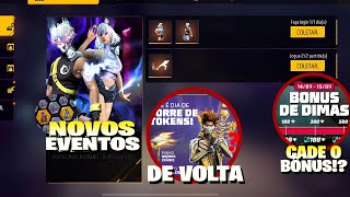 CADE O BÔNUS DE DIAMANTE GARENA!? NOVOS EVENTOS CHEGANDO, ROUPA EVO DE VOLTA, NOVIDADES FREE FIRE