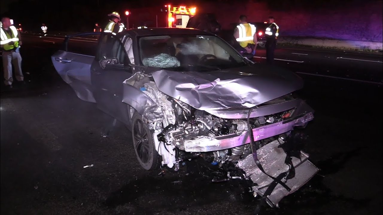 Video captures chain of crashes on Highway 101 in Palo Alto - YouTube
