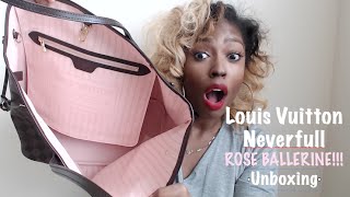 Unboxing | Louis Vuitton Neverfull MM (Damier Ebene w/ Rose BALLERINE!!!)