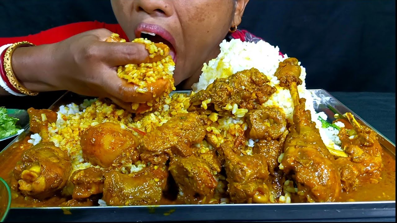 EATING SPICY 🔥 DESI CHICKEN KOSHA WITH RICE// EATING SHOW, MUKBANG, ASMR 