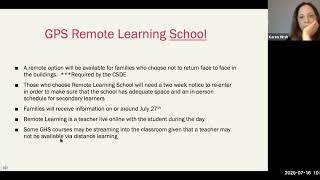 July 16, 2020 Return to School Planning Team meeting (Virtual)