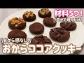 【おからパウダー】材料5つ！ほろっと食感！低糖質ココアクッキーのレシピ・作り方/おから感なし/混ぜて焼くだけ/簡単/ダイエット/便秘解消/小麦粉不使用/砂糖不使用