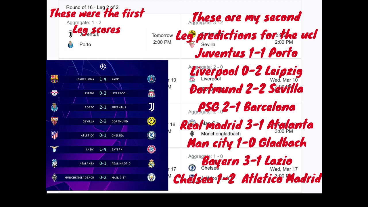 My Champions league last 16 second leg Score predictions!!
