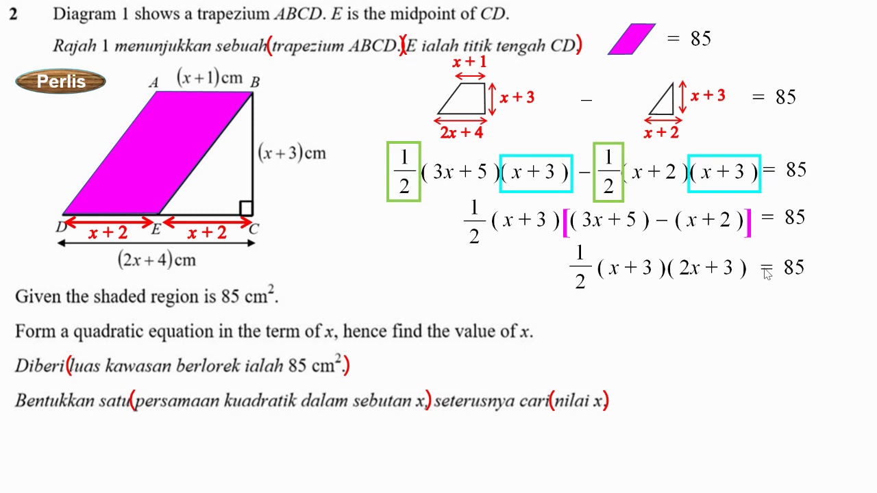 Persamaan Kuadratik 2020 Q3 2018 Contoh Penyelesaian Soalan 3 Youtube