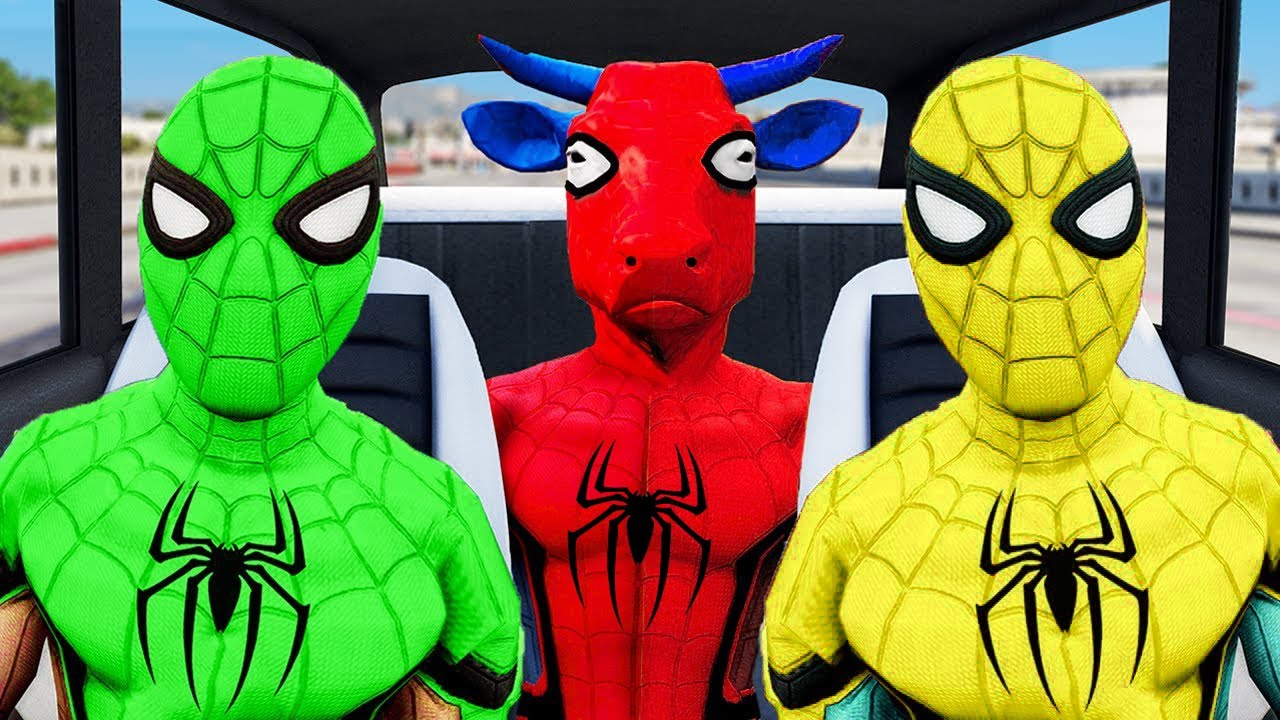 Spider-Man Picking Up All SuperHero Cows In An Amazing Adventure | GTA 5 Funny Car Dance Party