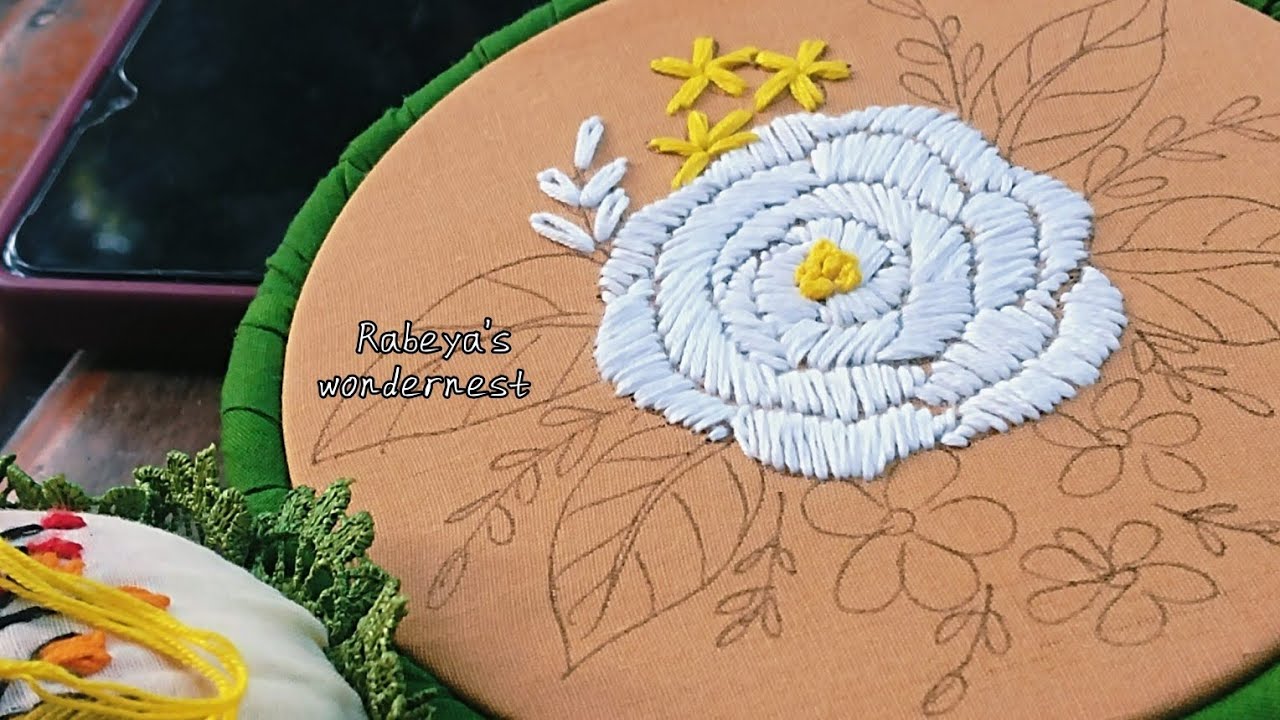 Simple Rose Embroidery design Sewing tutorial🪡| Part-1|Satin Stitch flower design|Rose Embroidery