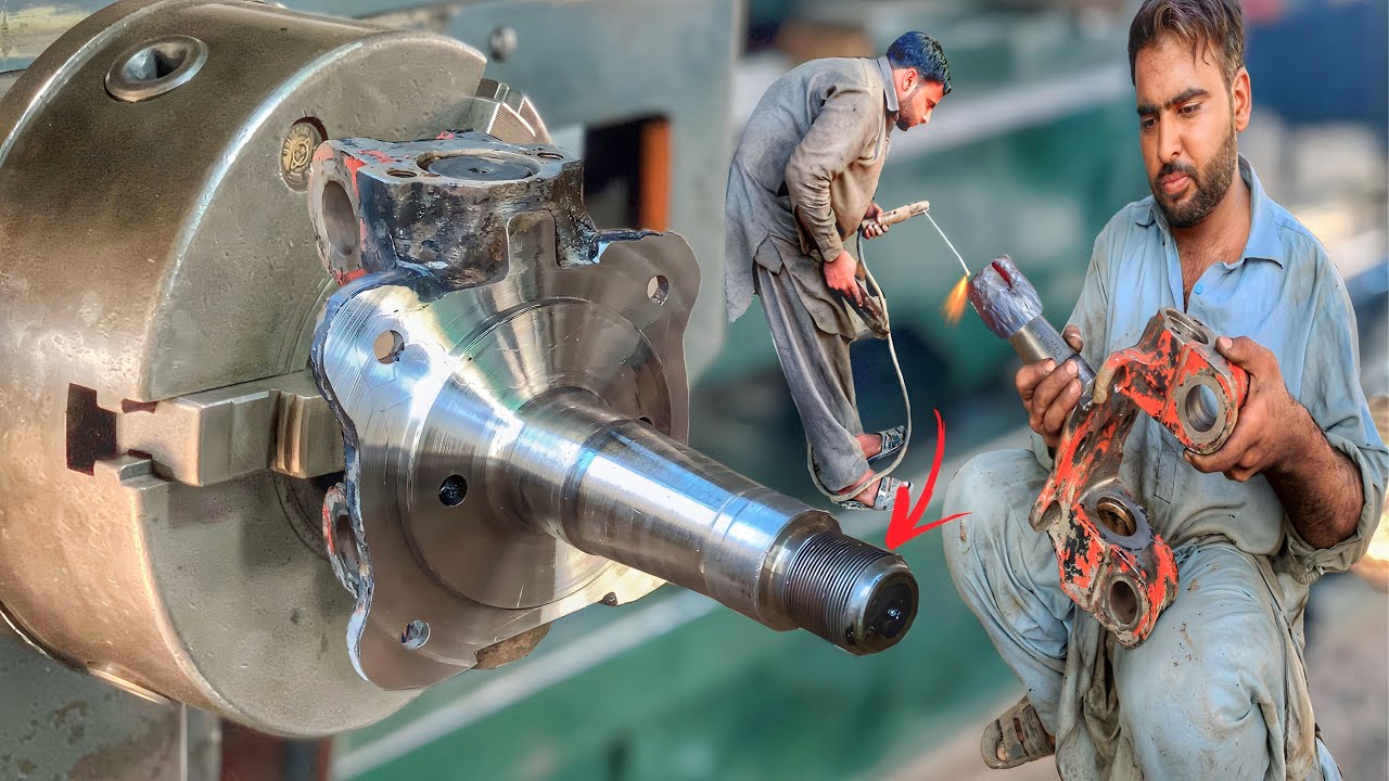 We repaired the damaged front axle drop spindle thread again YouTube