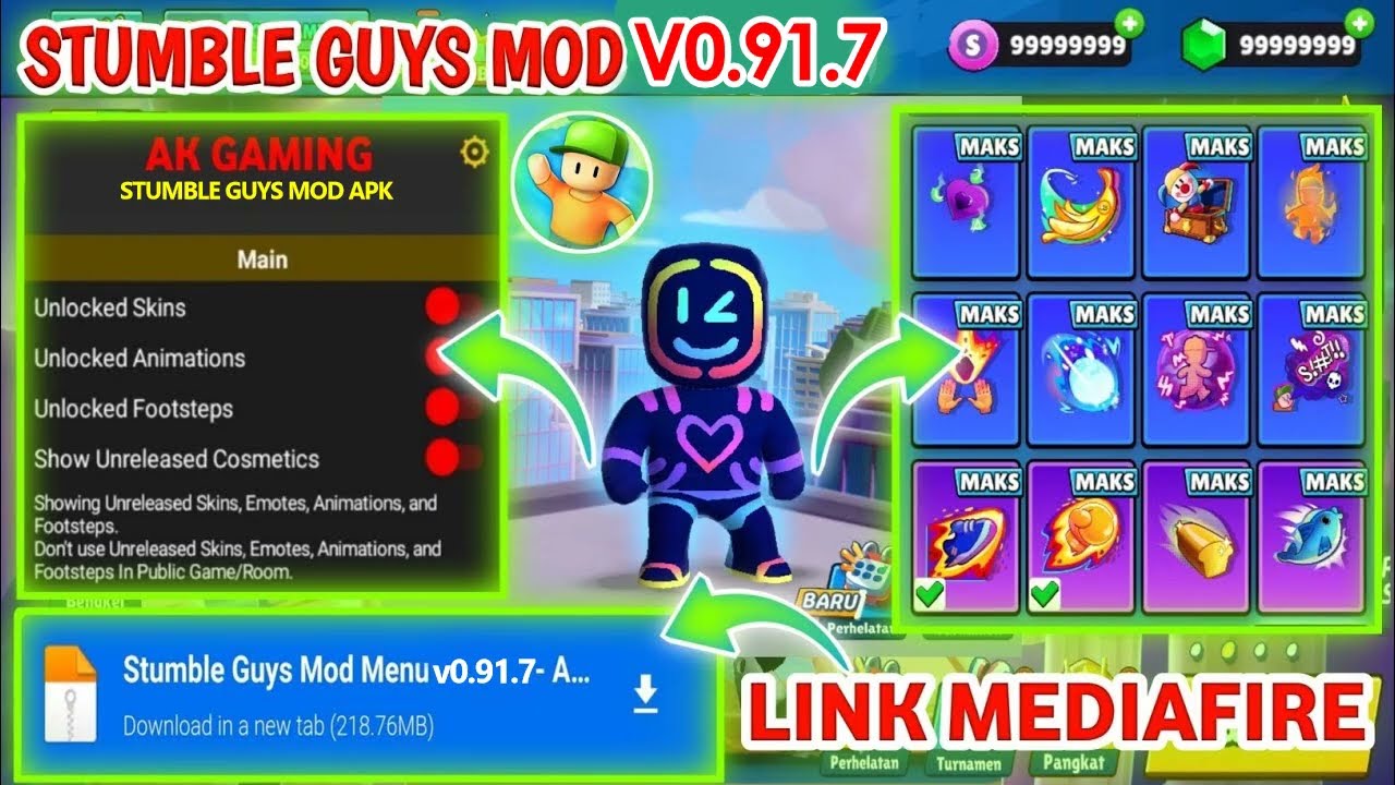 Stumble Guys MOD APK 😍 0.91.7 Latest MOD MENU 🔥 Unlimited Money anx Unlock all skins ✅ Working MOD 🥰