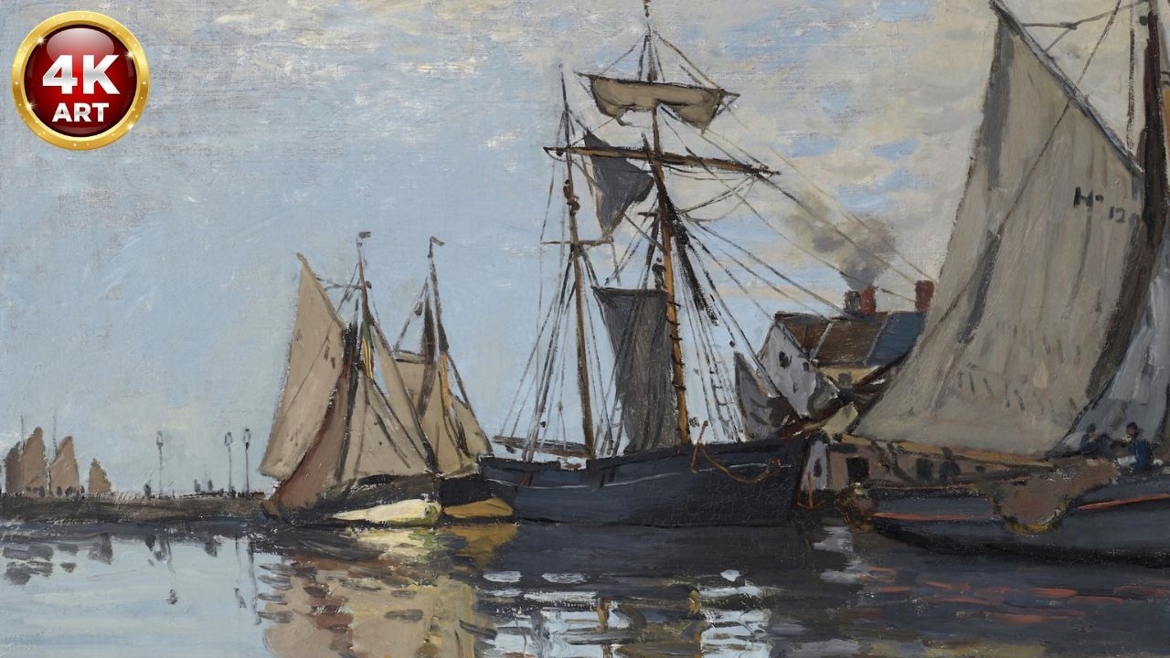 2 Hours in the Harbor - Silent Art Screensaver - Claude Monet, Boats in the Port of Honfleur
