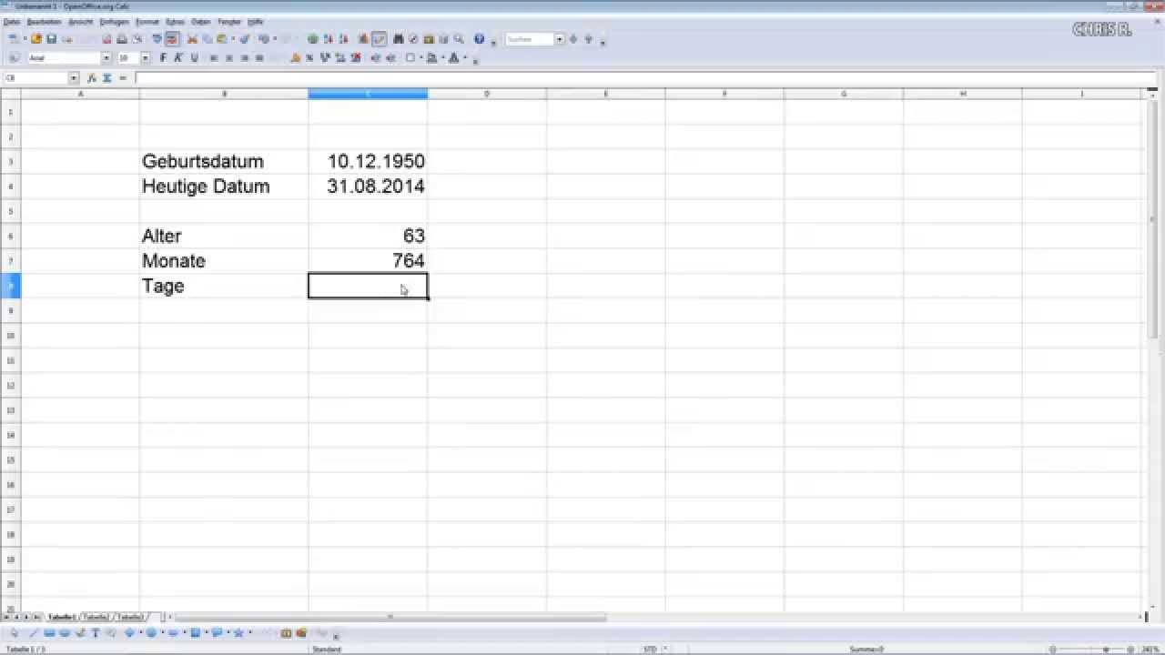 Berechne mal wie viel Tage Du schon lebst (Open Office ...