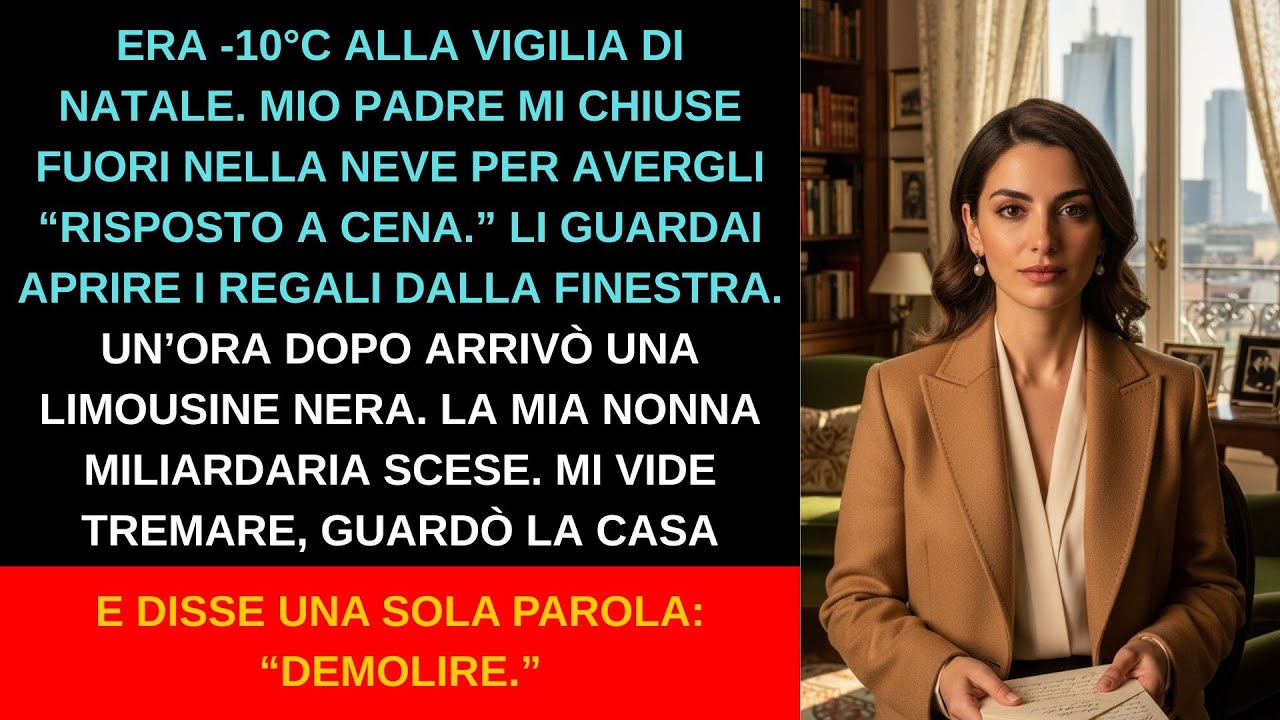 Mio padre mi chiuse fuori a –10°C la vigilia di Natale… poi apparve mia nonna miliardaria defunta