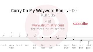 Kansas - Carry On My Wayward Son Drum Score chords