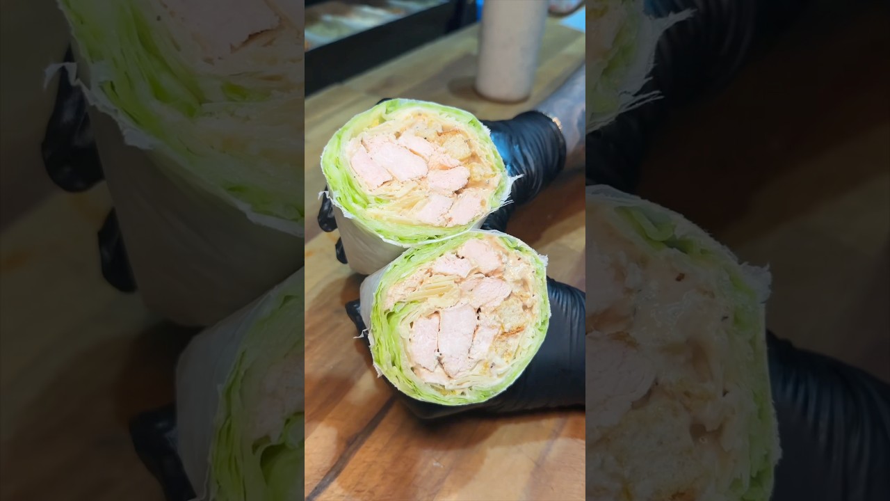 CHICKEN CAESAR LETTUCE WRAP from Panini Shoppe in Williamsburg, Brooklyn NYC! 🥬🍗🧀💥 #DEVOURPOWER