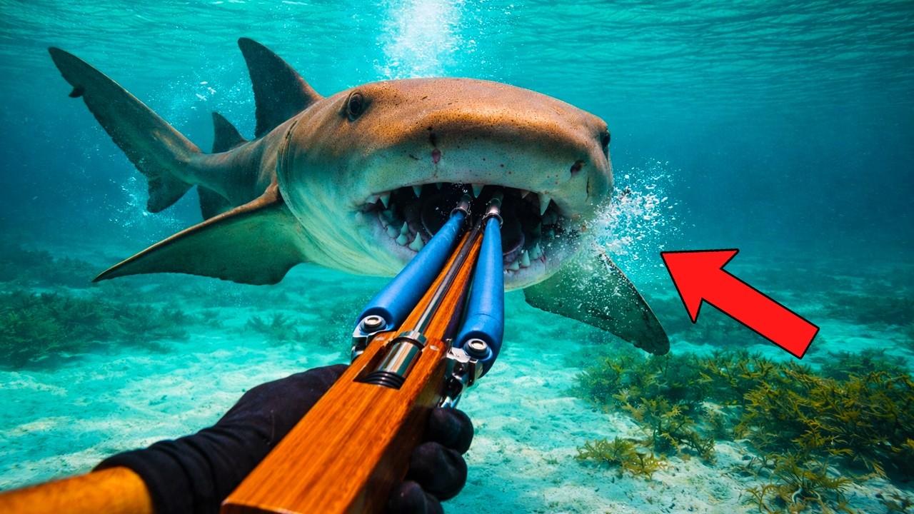 Эта акула кусает мое копье!
