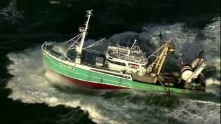 Aerials of a fishing boat on the Dutch north sea..