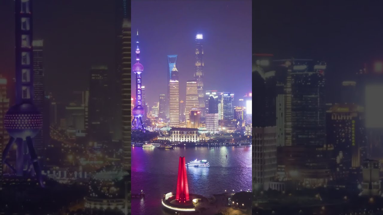 🌊✨ Shanghai’s Night Lights Look Even Better on the Water 🇨🇳 #ShanghaiSkyline #NightReflections