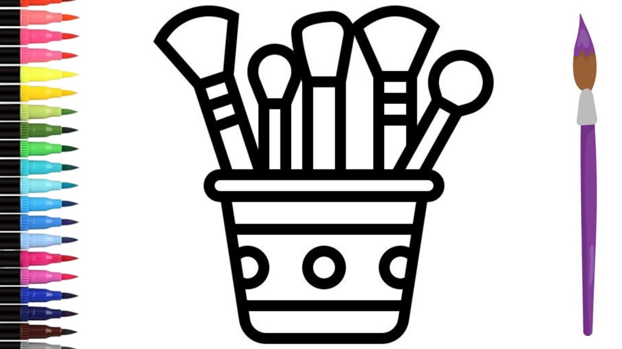 drawing and coloring for children, how to draw makeup brush , drawing ideas for kids YouTube