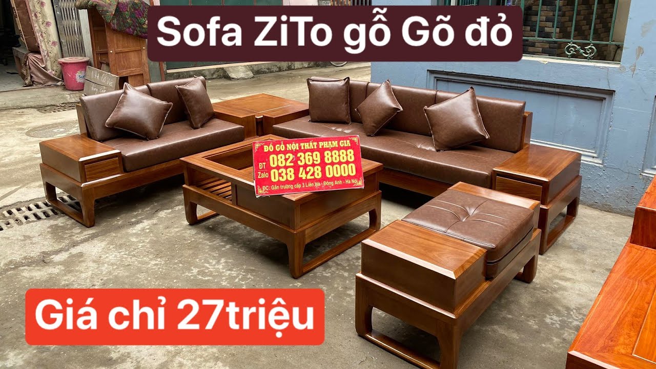 Sofa góc Zito gỗ Gõ đỏ sơn Pu màu óc chó cực đẹp, kt 2m5x1m8 giá ...