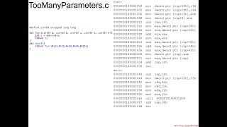 Function Parameters: TooManyParameters.c Intro - Architecture 1001: x86-64 Assembly