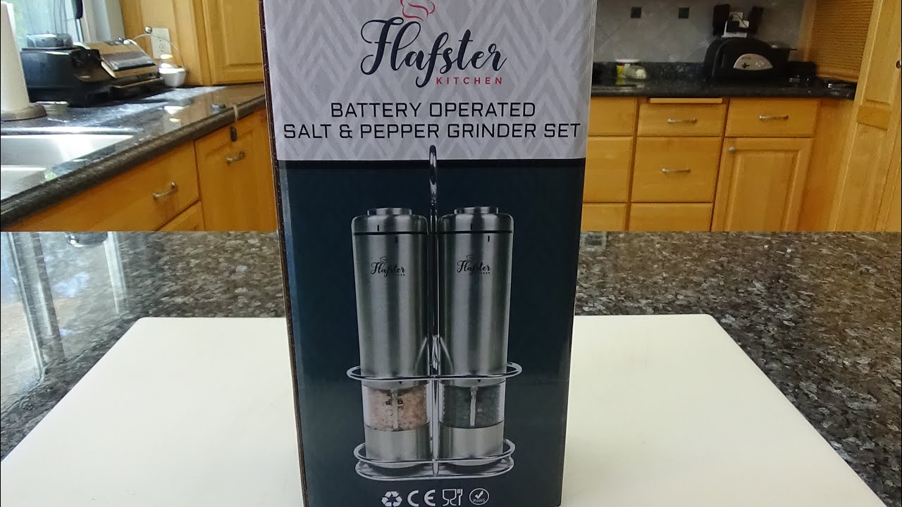Flafster Kitchen Electric Salt and Pepper Grinder Set With Light - Battery  Operated Pepper Mills With Stand