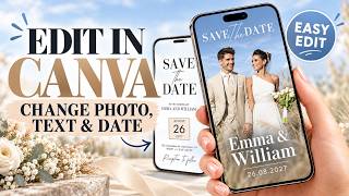 How to Edit a Save the Date Template in Canva | Digital Wedding Invitation Tutorial