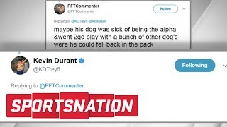 The sportsnation crew comments on how golden state warriors' kevin
durant cannot stop responding to trolls twitter. ✔ subscribe espn :
es.pn/...