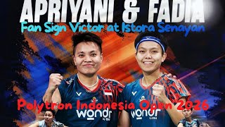Victor Fan Sign With Apriani Rahayu & Siti Fadia R "Polytron Indonesia Open 2026" at Istora Senayan