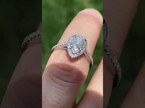 Pear Petite Halo Moissanite Engagement Ring ring video
