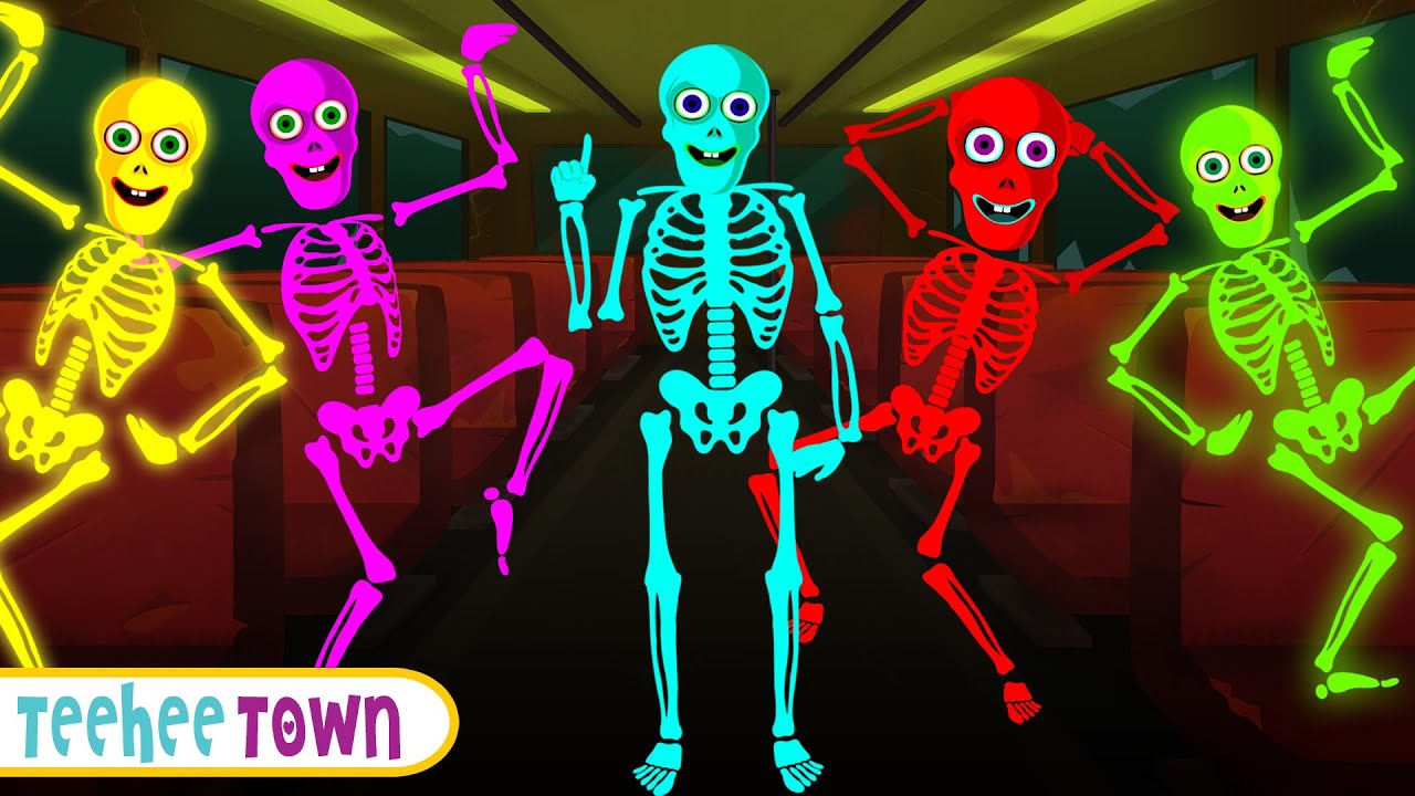 Wheels On The Bus With Five Skeletons  Spooky Scary Skeletons Songs By Teehee Town