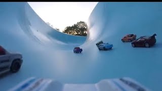 Hot Wheels race on a Closed Waterslide