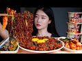 새로나온 앵그리짜파구리 3개 집김치 4종류 파김치 총각김치 오이소박이 겉절이 먹방/SPICY BLACK BEAN NOODLES X3 & 4TYPES OF KIMCHI MUKBANG