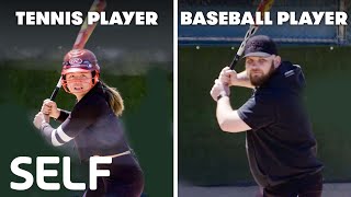 Tennis Players Try To Keep Up With Baseball Players | SELF