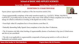 BSCC3003, Organometallic Chemistry: 18 Electron Rule