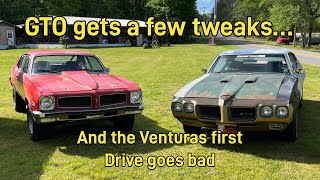 Few tweaks for the GTO and disappointing first “drive” in the Ventura #1970gto #pontiacventura