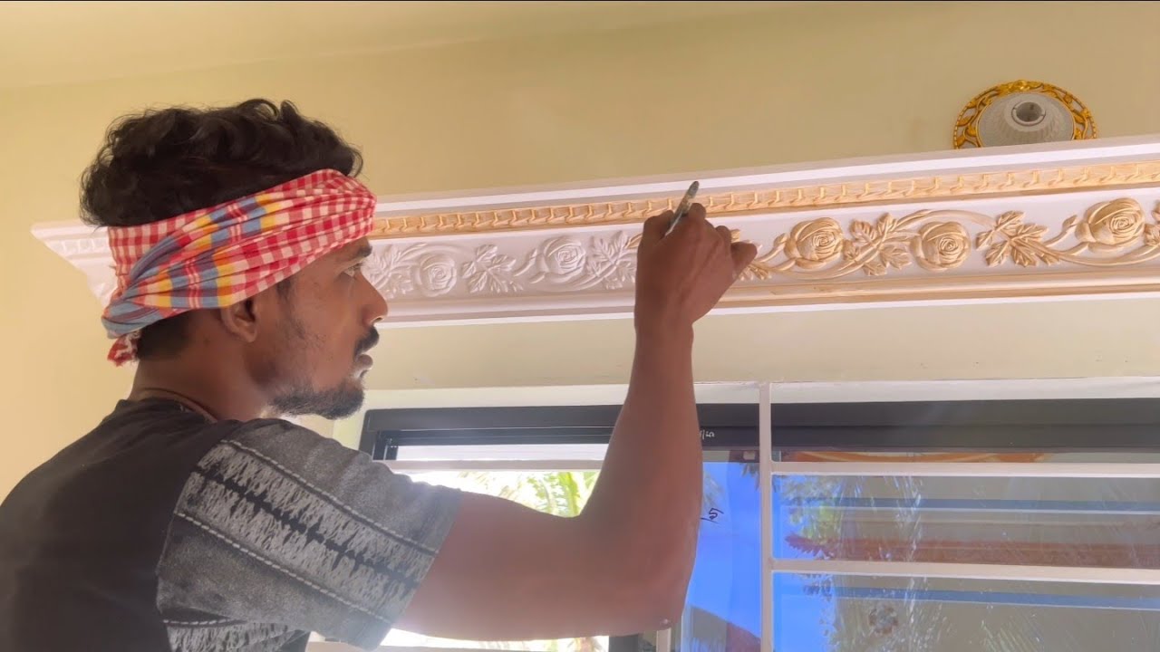 Golden and Antique Oil Paint Gypsum Cornice install Stylist Project