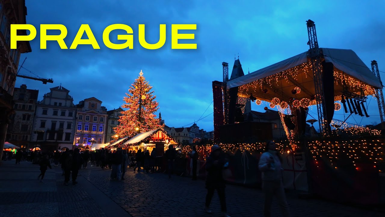 Prague Night Walk 4K: Old Town Square, City Lights & National Museum