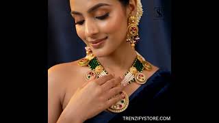 Beautiful Kundan Heritage Necklace Set for Women in Ruby & Green ❤️💚✨ | Trenzify Store