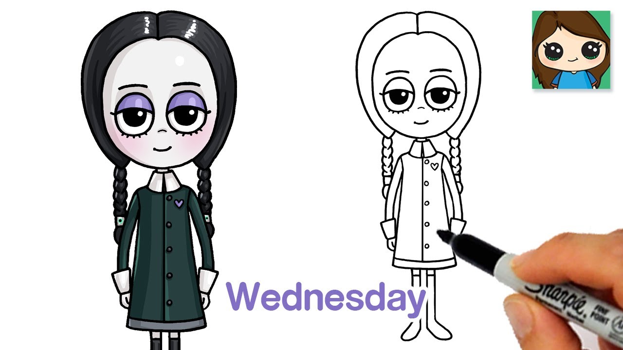 How To Draw Wednesday From Addams Family - Youtube