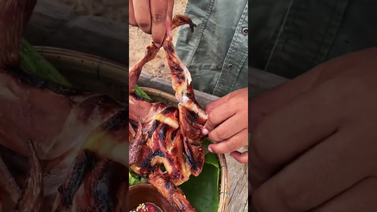 ថ្ងៃនេះអត់បានរកកូនកង្កែបទេ ហូបមាន់ស្រែរអាំងវិញ😋🍗#eating 