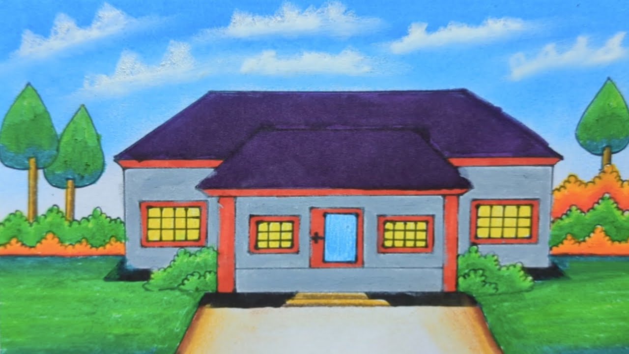 How to Draw Beautiful House Drawing Easy Step by Step | Simple Village House Drawing for Beginners