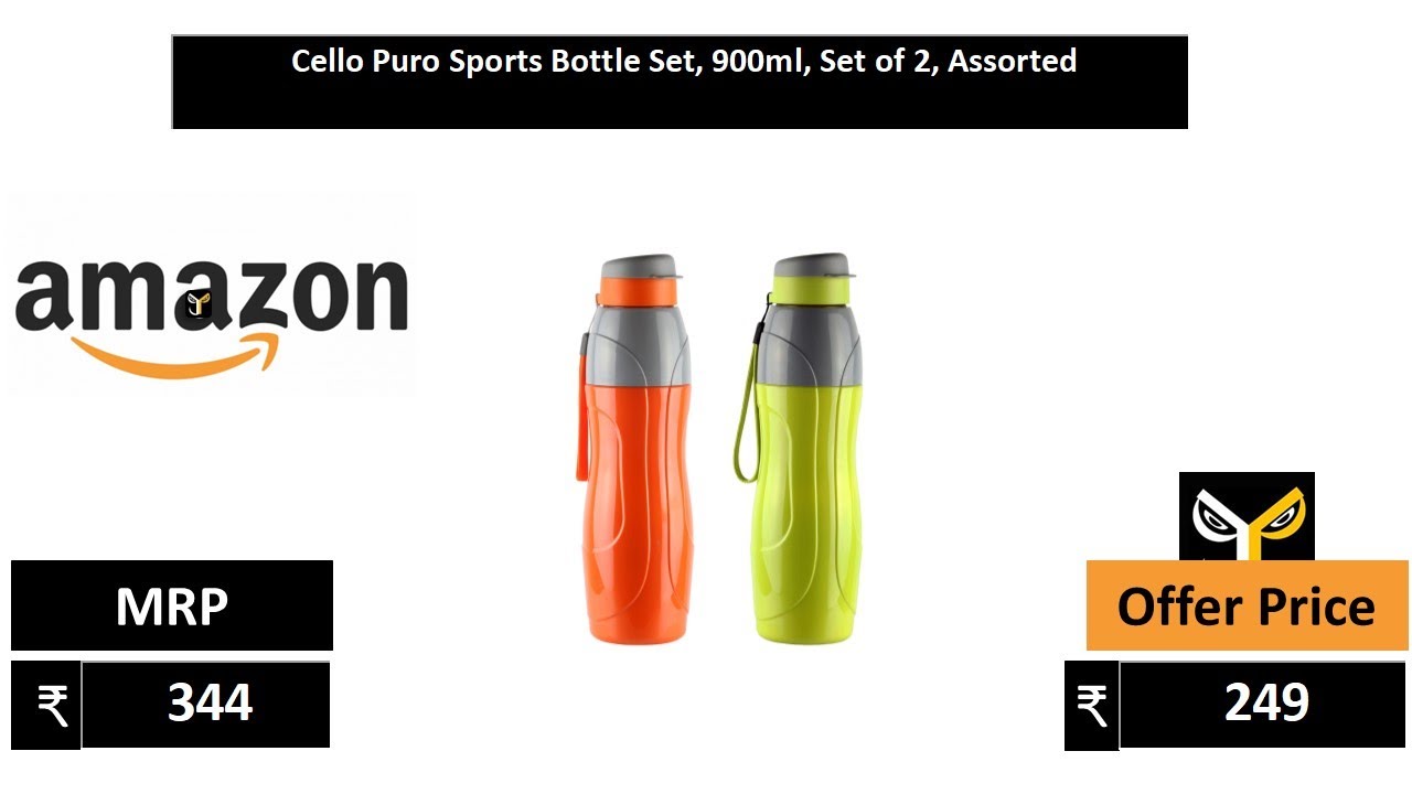 Cello Puro Plastic Sports Insulated Water Bottle,Set of 4, Assorted (900 ML)