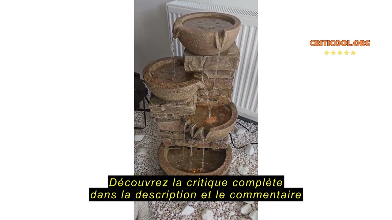 Teamson Home Fontaine extérieure en cascade de bols et de pierres empilées de 33,27 pouces avec lumi