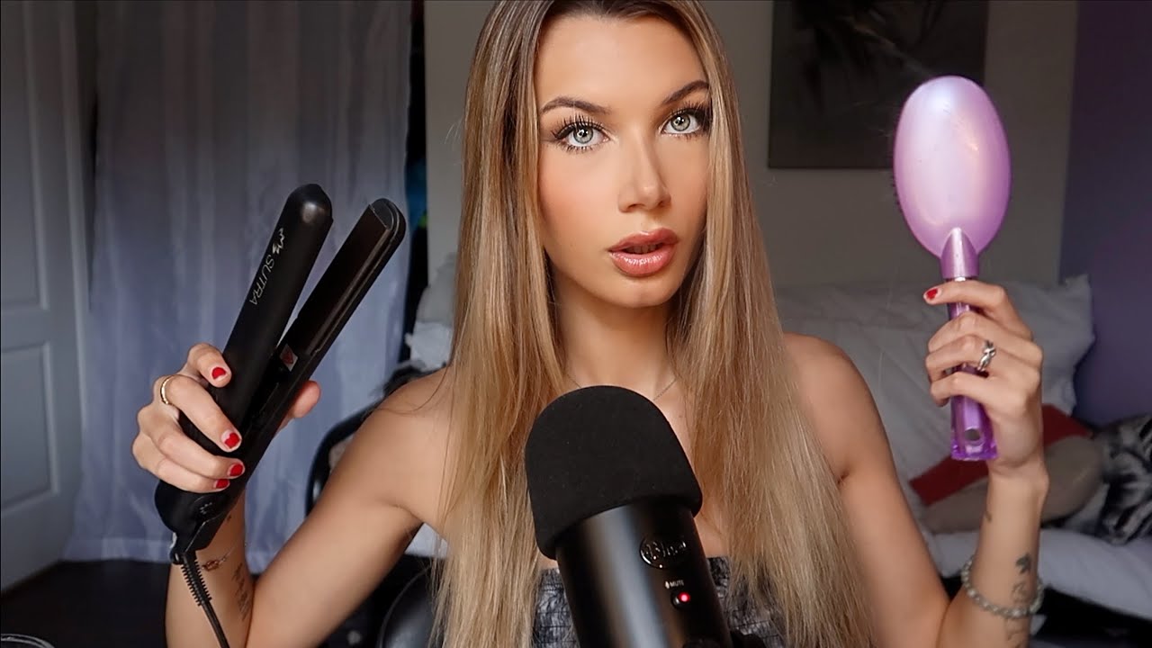 ASMR Straightening My Hair with Hair Brushing